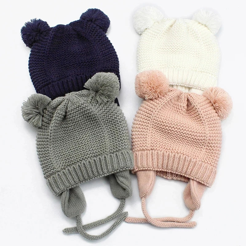 Conjunto de gorro y guantes de invierno para bebé: gorro de punto polar cálido con protección para los oídos para niños y niñas