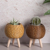 Nordic Style Rattan Woven Plastic Flower Pot with Stand