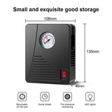 Portable 12V Car Air Compressor with LED Light and Tire Pressure Gauge