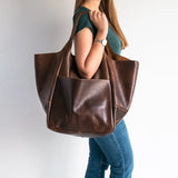 Retro Handmade Beach Tote Bag – High Capacity Zipper Shoulder Bag for Women