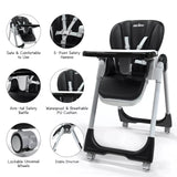 Trona para bebé Sejoy, trona plegable, respaldo ajustable, bandeja doble extraíble, cojín de cuero PU desmontable, trona para
