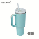 Vaso de acero inoxidable de 887 ml – Botella de agua aislada al vacío de 40 oz con asa, tapa y pajita