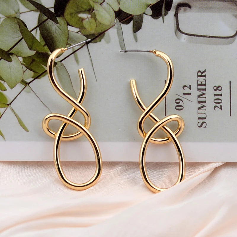 Pendientes colgantes de punto de metal vintage: pendientes geométricos irregulares para mujer