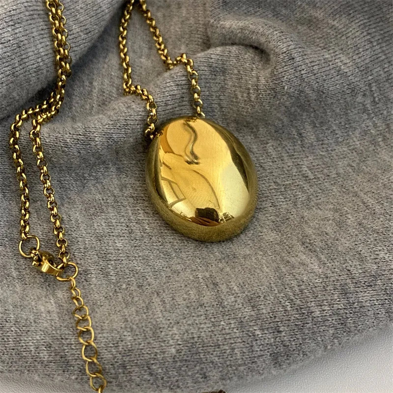 Large Geometric Water Drop Pendant Necklace – Stainless Steel Sweater Chain for Women