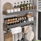 Estante para condimentos de cocina de pared con caja de almacenamiento: organizador de utensilios multifuncional y dispensador de aceite y vinagre