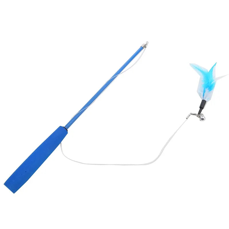3-Section Telescopic Cat Teaser Wand – Interactive Feather Toy with 5 Refill Attachments