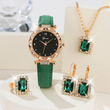 5-Piece Luxury Watch Set for Women - Rhinestone Quartz Watch & Jewelry Gift Set