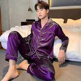 Men’s Elegant Solid Pajama Set – Soft Polyester & Spandex with Full Sleeves, Button Closure, and Turn-Down Collar
