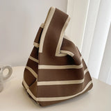 Handmade Knitted Stripe Bucket Tote Bag – Casual Mini Shoulder Bag for Women