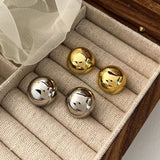 Punk Style Geometric Round Stud Earrings – Oversized Half Metal Ball Statement Earrings for Women