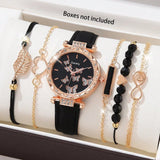 6-Piece Women's Watch Set – Luxury Leather Strap, Quartz Movement, Fashion Bracelets