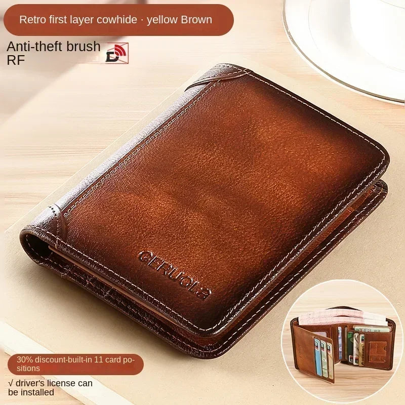 Men’s RFID Blocking Genuine Leather Wallet – Slim Trifold with Card, Coin & SIM Holder
