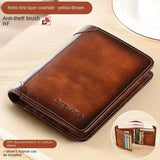 Men’s RFID Blocking Genuine Leather Wallet – Slim Trifold with Card, Coin & SIM Holder