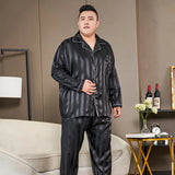 Men’s Luxury Plaid Pajama Set - Full Sleeve, Elastic Waist, Cool Ice Silk Satin Sleepwear for Spring & Summer