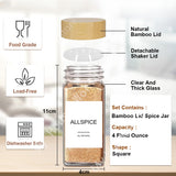 Frascos de vidrio para especias con tapas de bambú: recipientes para condimentos y saleros y pimenteros para organizar la cocina