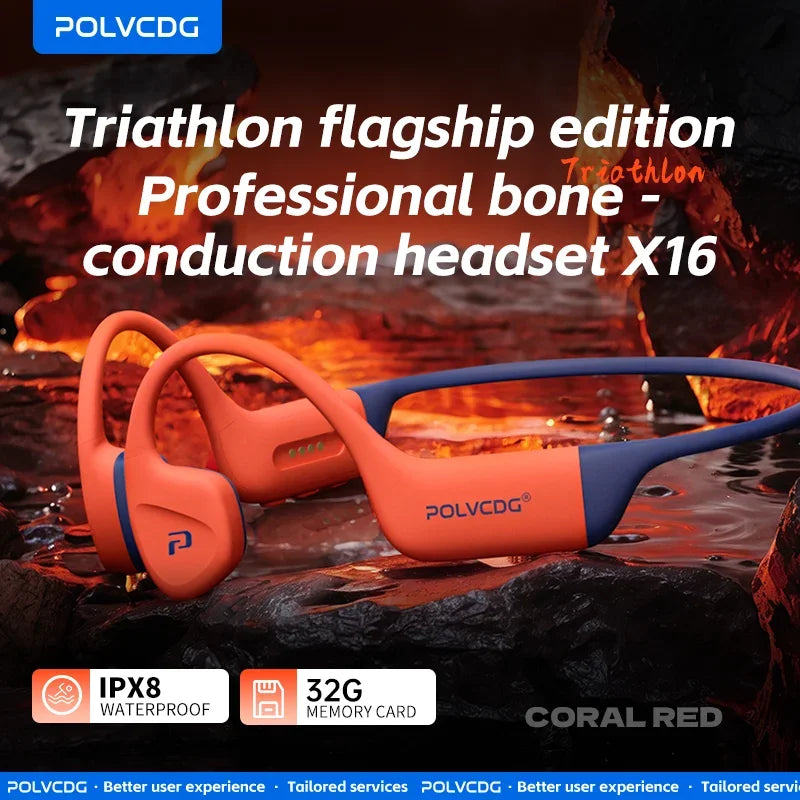 Auriculares de conducción ósea POLVCDG IPX8 a prueba de agua Memoria de 32 GB Bluetooth 5.4 Material de silicona 2024 Nuevo producto X16