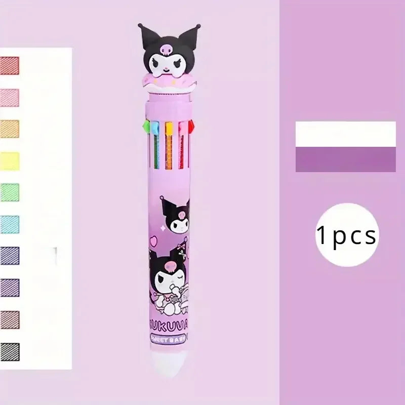 Sanrio 10-Color Ballpoint Pen – Cute Hello Kitty, Kuromi & Cinnamoroll Multicolor Pens for School & Office