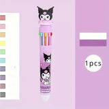 Sanrio 10-Color Ballpoint Pen – Cute Hello Kitty, Kuromi & Cinnamoroll Multicolor Pens for School & Office