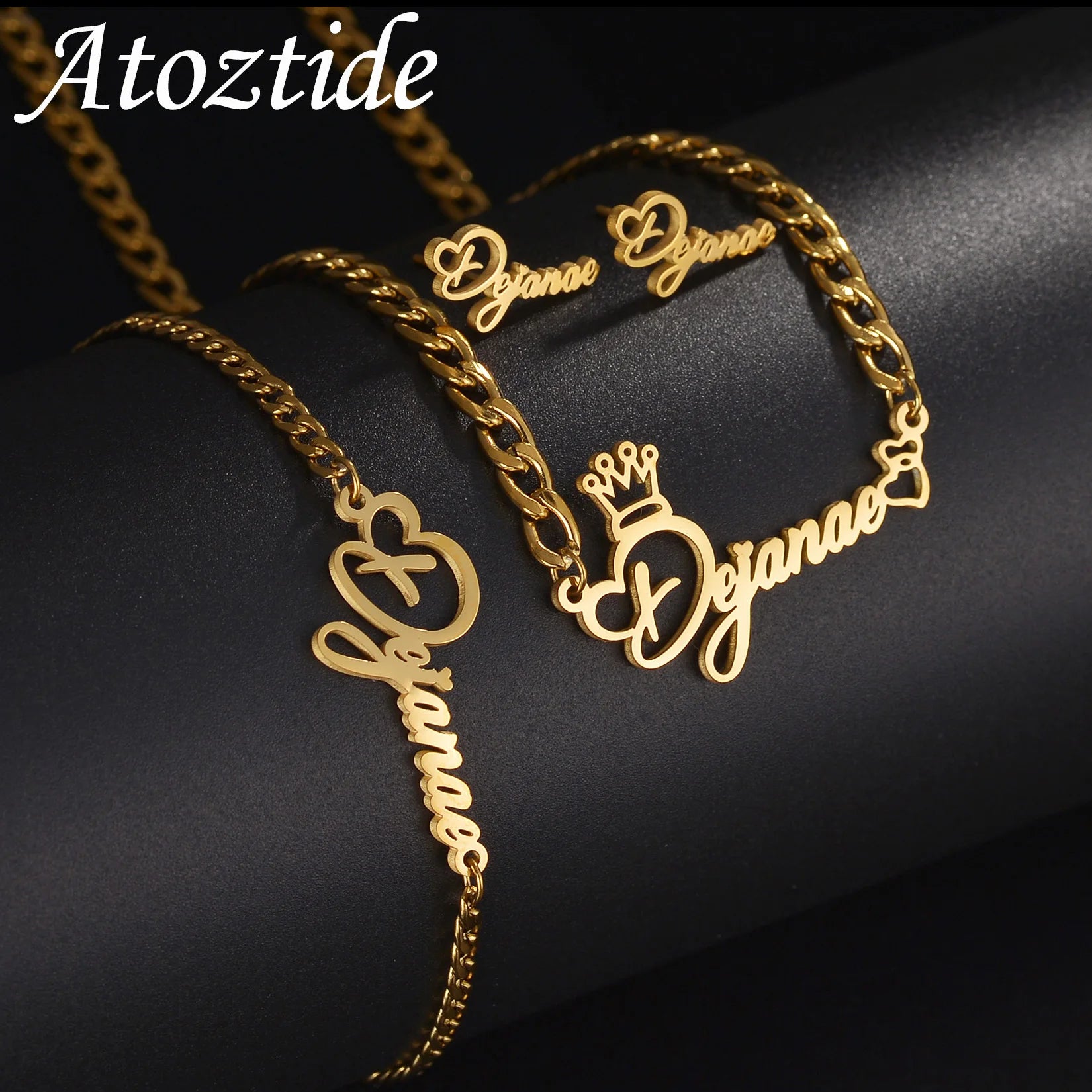 Custom Name Jewelry Set - Personalized Stainless Steel Necklace, Bracelet & Earrings