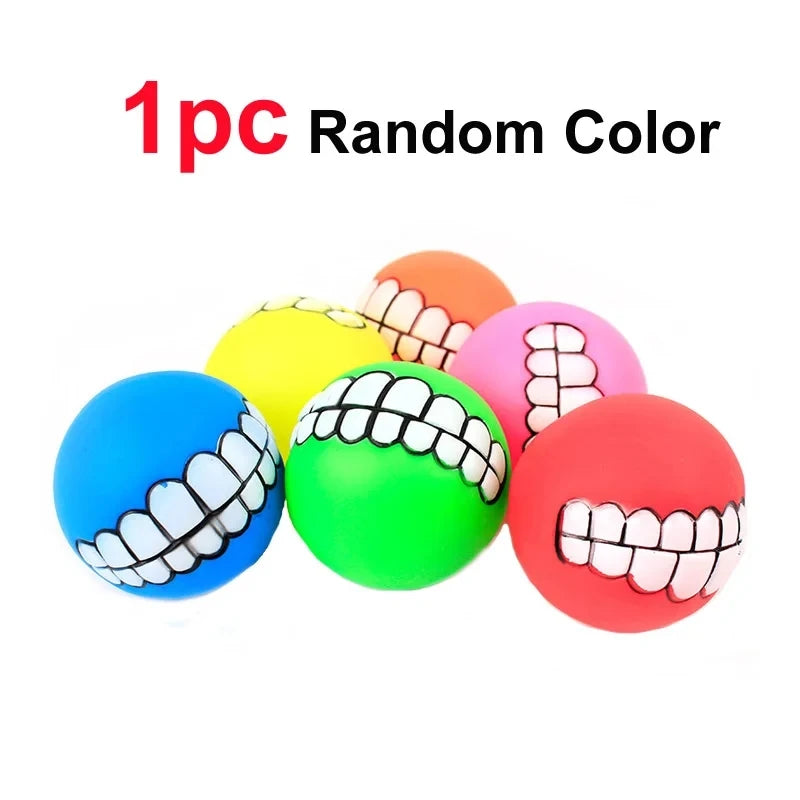 Squeaky Rubber Dog Toy Ball - Teeth Cleaning Chew Toy with Smile Design (7cm)