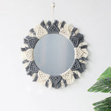 Boho Macrame Wall Mirror — Round Decorative Mirror with Handwoven Cotton Fringe for Home Décor