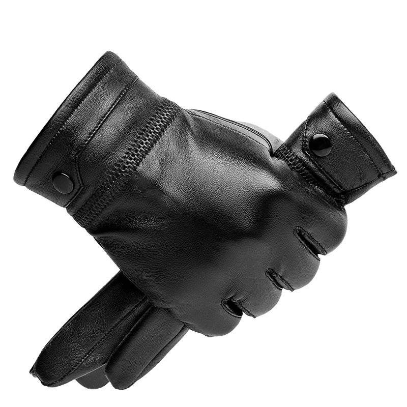 BISON DENIM Genuine Sheepskin Leather Men Gloves Autumn Winter Windproof Warm Flleece Touch Screen Full Finger Gloves for Men