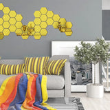 Pegatinas de pared con espejos hexagonales en 3D: decoración casera para sala de estar y dormitorio