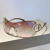 Rimless Gradient Oversized Snake-Leg Sunglasses – Y2K Wrap-Around Punk Shades for Women