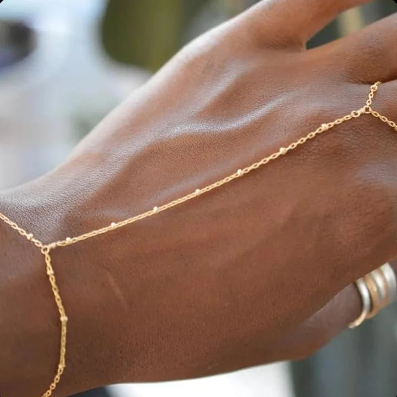 Boho Chain Bracelet with Finger Ring – Trendy Hand Jewelry for Women