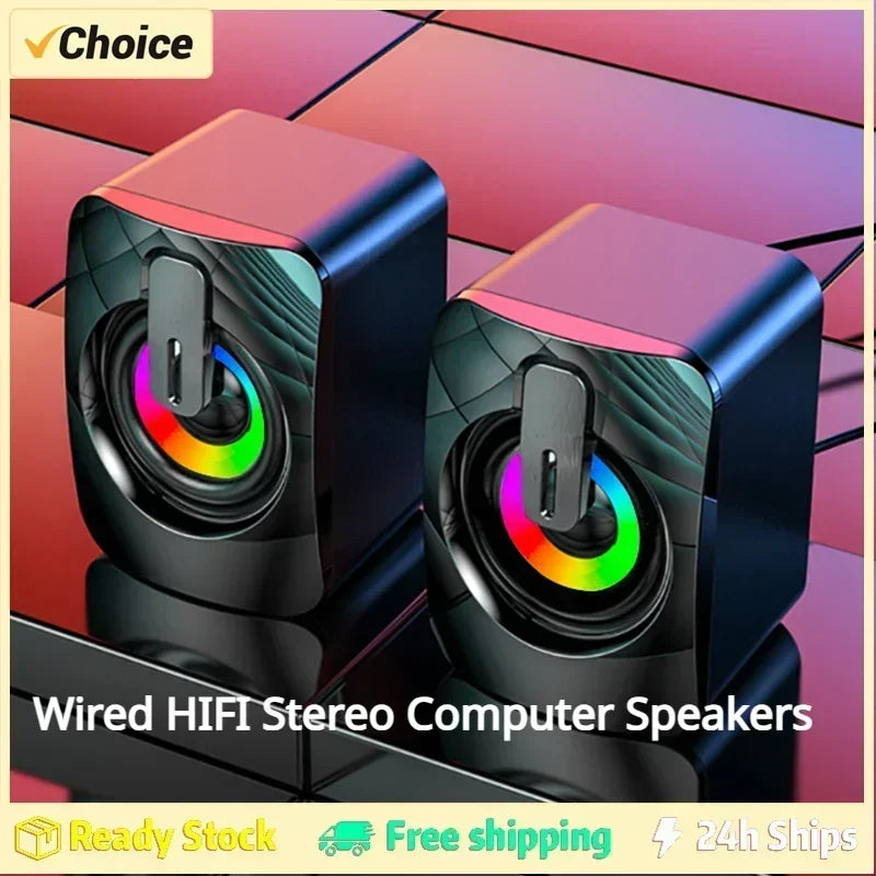 Compact Stereo Computer Speaker with LED Lights and 3.5mm AUX for PC and MacBook