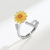 Sunflower Spinner Ring - Stainless Steel Initial Letter Anxiety Relief Jewelry for Women