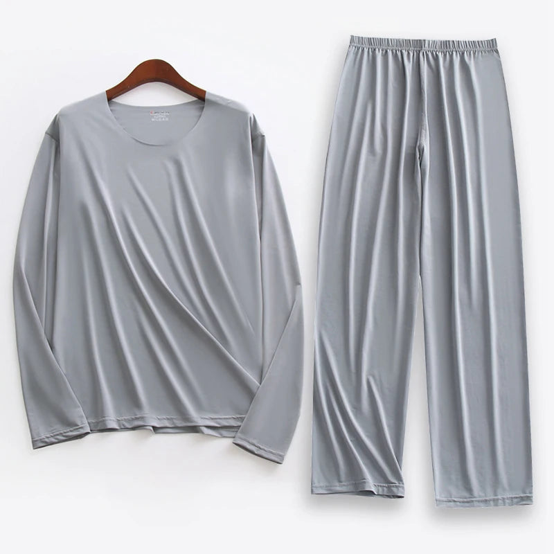 Men’s Solid Color Polyester Spandex Pajamas – Lightweight & Comfortable Sleepwear