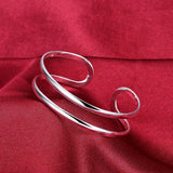 925 Sterling Silver Open Cuff Bracelet for Women - Trendy Adjustable Bangle Jewelry