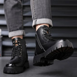 Men’s Winter Motorcycle Boots – Waterproof Split Leather Ankle Boots for Comfort & Style