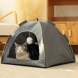 Semi-Enclosed Cat Tent Bed - Breathable Oxford Fabric Pet Sofa with Removable Cushion