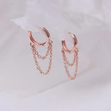 925 Sterling Silver Double Layer Tassel Hoop Earrings – Trendy Cold Style Fashion Jewelry for Women
