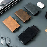 RFID-Blocking Leather Wallet with Pop-Up Card Holder & Money Clip – Slim Minimalist Design