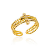 Minimalist Geometric Stainless Steel Ring – Elegant Gold-Tone Adjustable Band