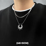💎 Collar de doble capa con estrella de circonita estilo hip hop: cadena colgante de acero de titanio de moda para hombres y mujeres 💎