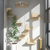 Wall-Mounted Cat Tree with Scratching Post & Hammock - Space-Saving Climbing Furniture