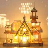 Kit de modelo de villa de madera 3D para armar, con luz, castillo, rompecabezas, juguete para niños y adultos, kit de modelos para armar, decoración de escritorio para regalo