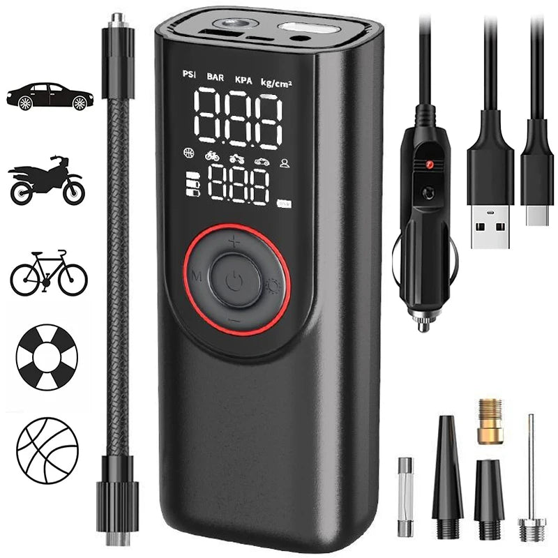 Portable Digital Tire Inflator with LED Light & Power Bank