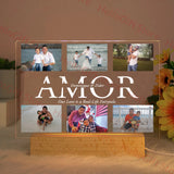 Custom Photo LED Night Light with Text – Personalized Acrylic & Wood USB Lamp
