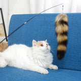 Extendable Cat Teaser Wand with Replaceable Fox Tail - Interactive Feather Toy