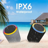 Waterproof Bluetooth Speaker with LED Light - Portable Outdoor Cylinder Speaker with Rich Bass