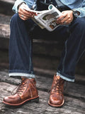 Men’s Retro Lace-Up Leather Boots – Stylish All-Season Ankle Boots for Casual & Workwear