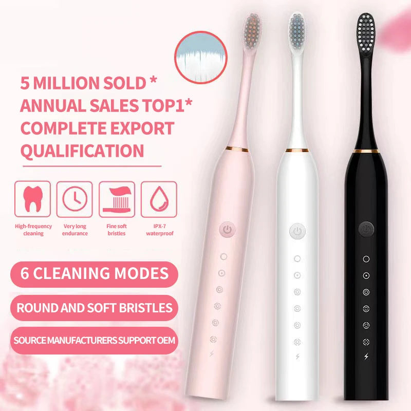 Rechargeable Electric Toothbrush with Soft Bristles and Smart Timer