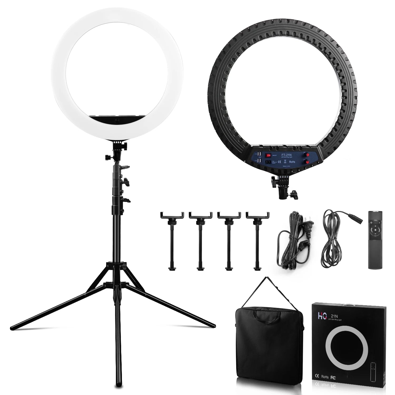 Anillo de luz LED regulable de 21 pulgadas, bicolor, 3200 K-5600 K, con control remoto y trípode 