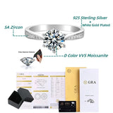 Moissanite Engagement Ring – 925 Sterling Silver Romantic Round Cut with Side Zircon Accents