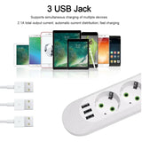 Regleta con enchufe europeo, 3 puertos USB y 3 tomas de CA, cable alargador de 2500 W